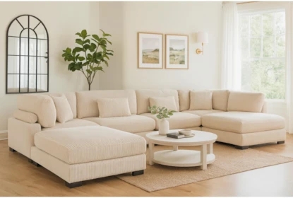 Sectional Sofa Beige Corduroy Modular Reversible Back Layout
