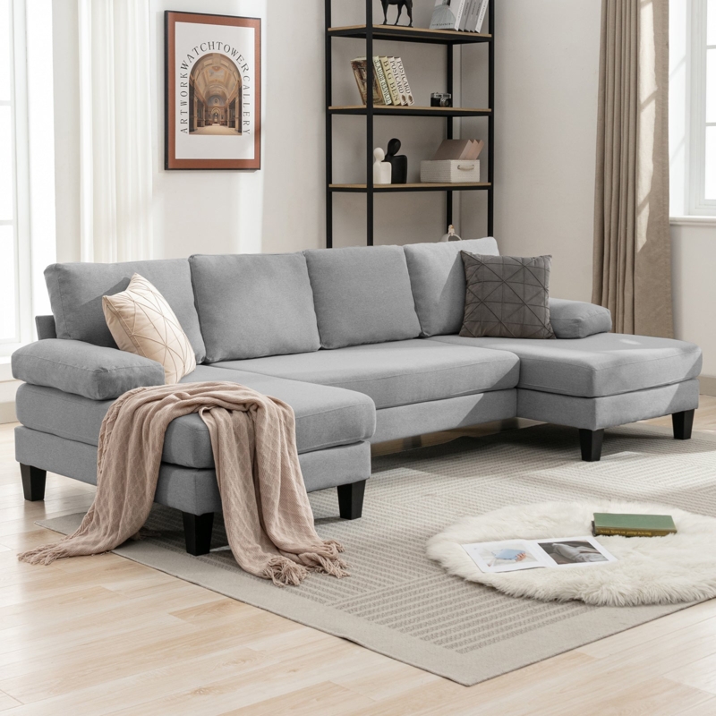 Sectional Sofa Beige Modular U-Shaped Layout with Low Profile