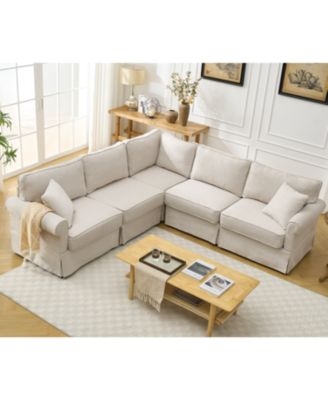 Sectional Sofa Beige Tufted Seat Linen-Like Modular Low Profile Airy
