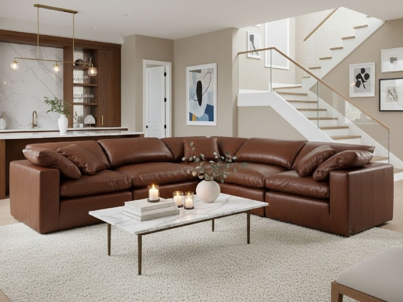 Sectional Sofa Black Leather Modular Blocks Low Profile Minimalist