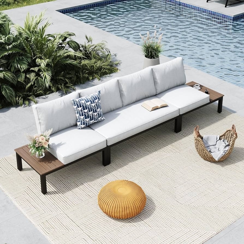 Sectional Sofa Black Metal Frame L Shaped Minimalist Patio Set