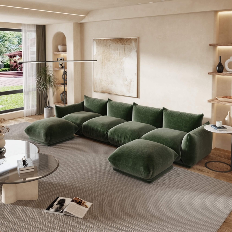Sectional Sofa, Black U-Shaped, Straight Track Arms, Modular Design