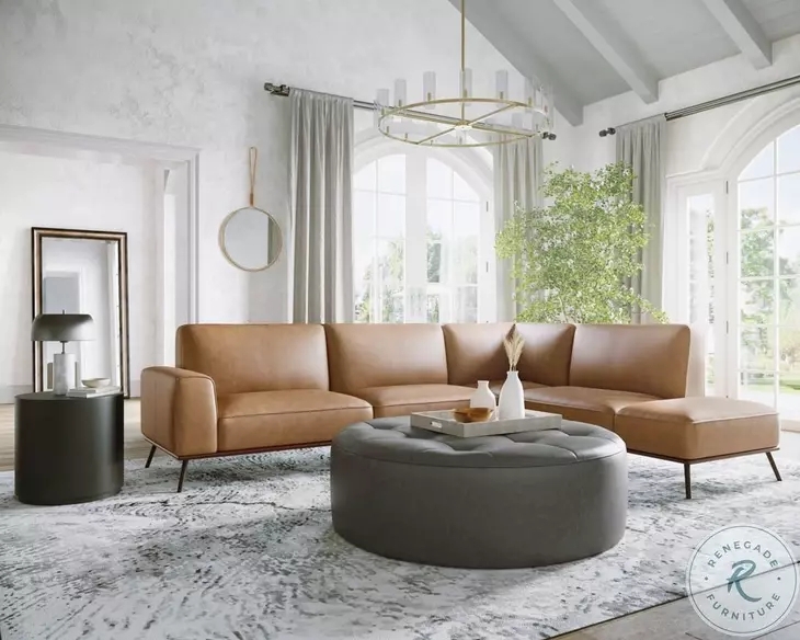 Sectional Sofa Block Feet Minimalist Leather-Like Chaise Seating