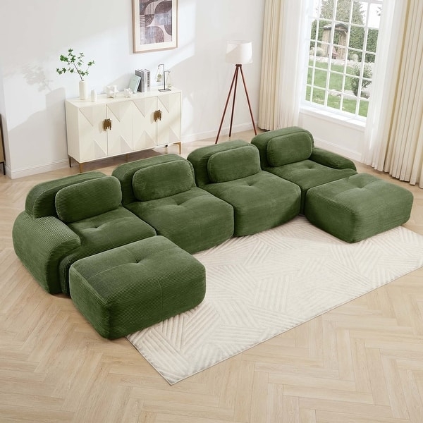 Sectional Sofa Blue Gray Corduroy Boneless Modular Floor Sitting Design