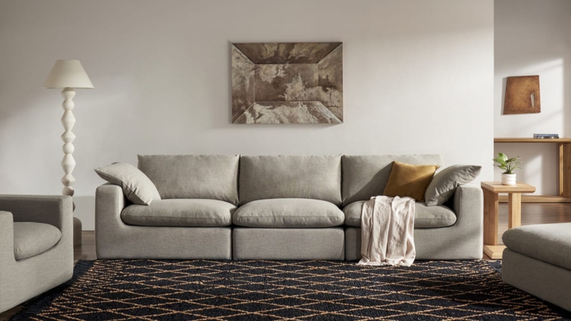 Sectional Sofa Boucle Texture Gray Square Silhouette Textured Styling