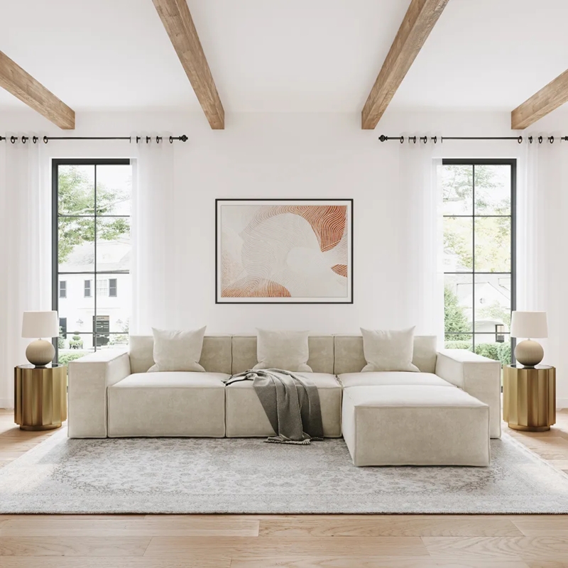 Sectional Sofa Boucle Texture Modular L-Shaped Silhouette