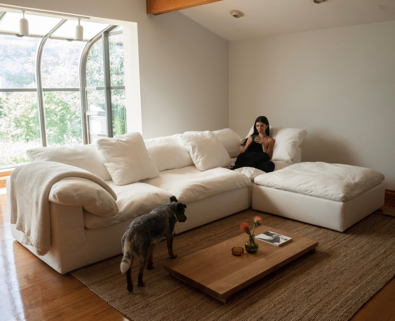 Sectional Sofa Boucle Texture Rounded Silhouette Low Profile