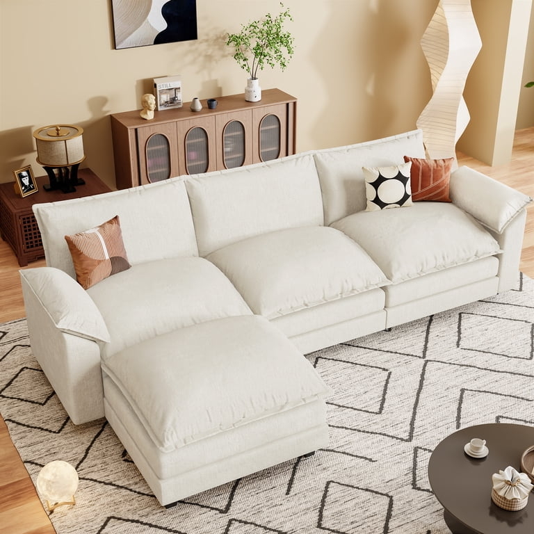 Sectional Sofa Bright White Fabric Modular Minimalist Seating
