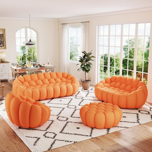 Sectional Sofa Bubble Texture Orange Armless Low Profile Floor Couch