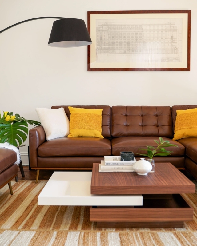 Sectional Sofa Bumper Chaise, Neutral Organic Palette, Jute Rug Pairing