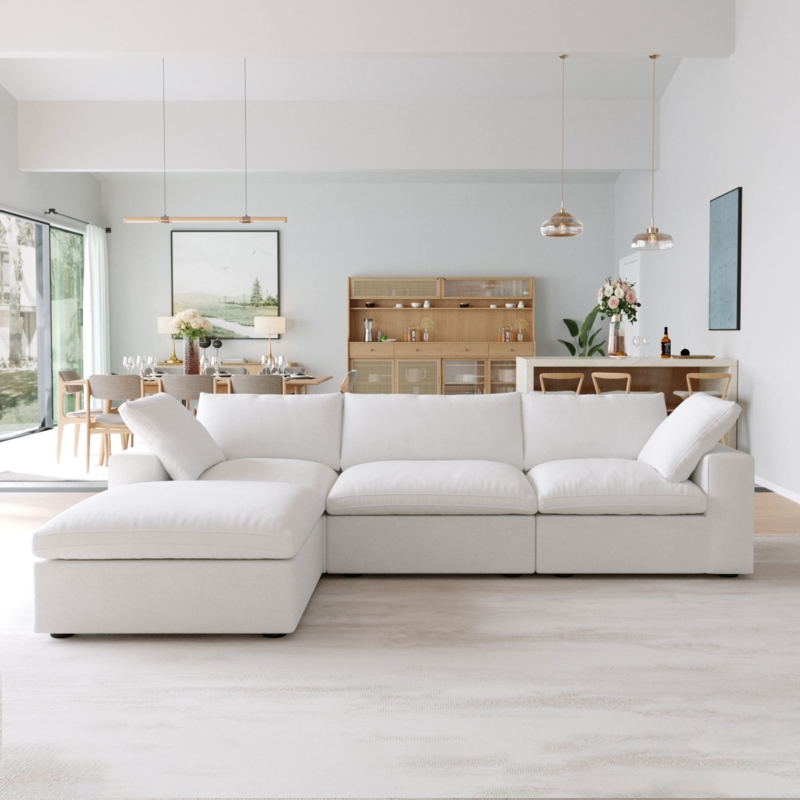 Sectional Sofa Button Tufting Square Track Arms Contemporary L Shaped