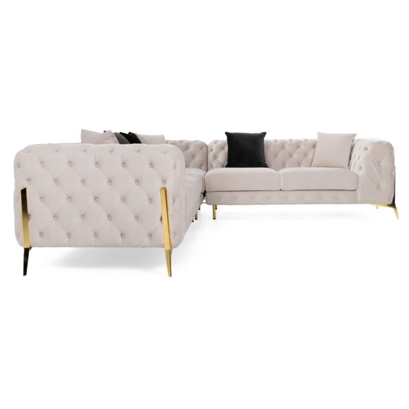 Sectional Sofa Cabriole Style Legs Silver Nailhead Trim Beige Velvet