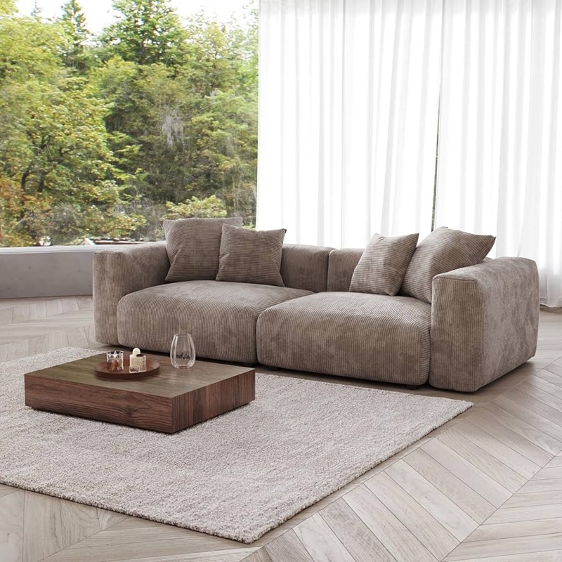 Sectional Sofa, Camel Corduroy Texture, L-Shaped Contemporary Brown