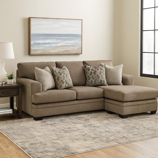 Sectional Sofa Chaise Nutmeg Brown Fabric Block Legs Transitional