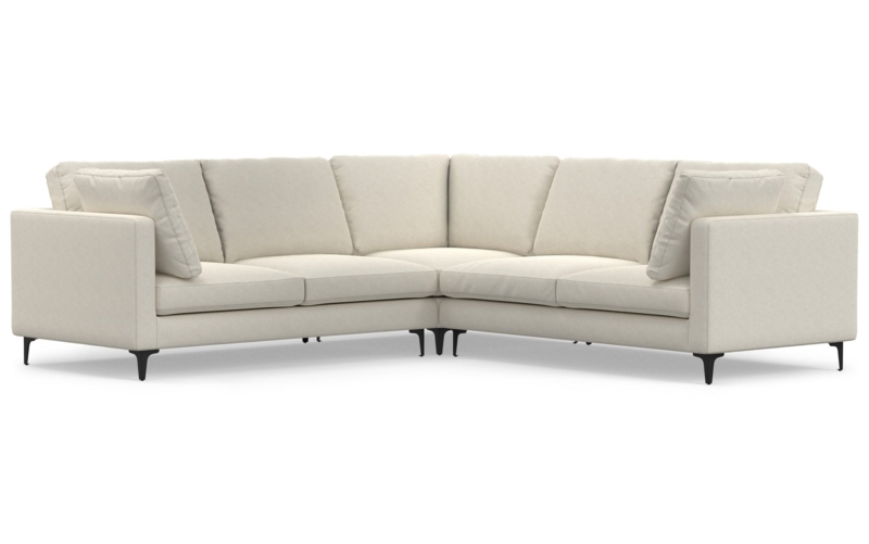Sectional Sofa Channel Tufted Mid-Century Tapered Legs Cream