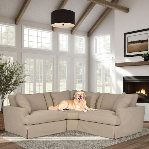 Sectional Sofa Channeled Back Sahara Brown Mid-Century Style