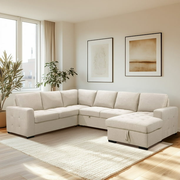 Sectional Sofa Charcoal Gray Sleeper L-Shaped Chaise Track Arms