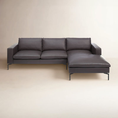 Sectional Sofa Charcoal Gray Tapered Wood Legs Integrated Chaise