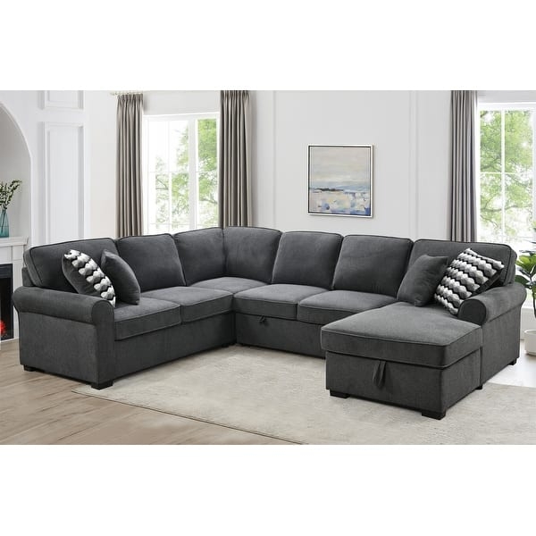 Sectional Sofa Charcoal Gray Woven L-Shaped Chaise Minimalist Layout