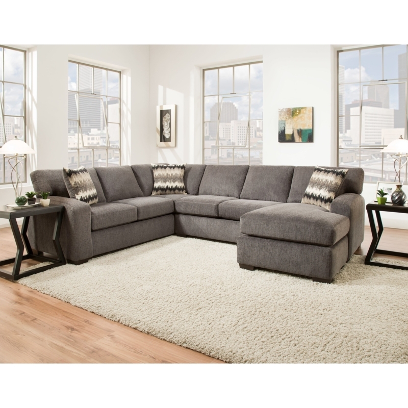 Sectional Sofa Charcoal Grey Boxed Cushions Transitional Living Room