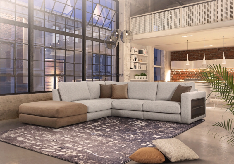 Sectional Sofa Charcoal Grey Fabric L-Shaped Deep Seating