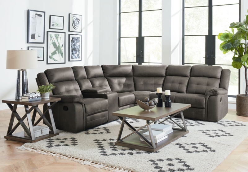 Sectional Sofa Charcoal Grey Manual Reclining Console Tufted Back