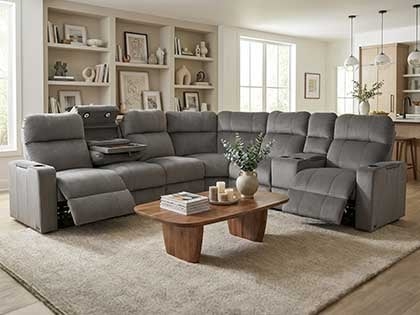 Sectional Sofa Charcoal Grey Power Reclining With Storage Consoles