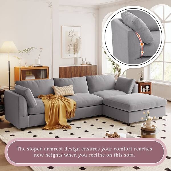 Sectional Sofa Charcoal Grey Track Arms Adjustable Headrests