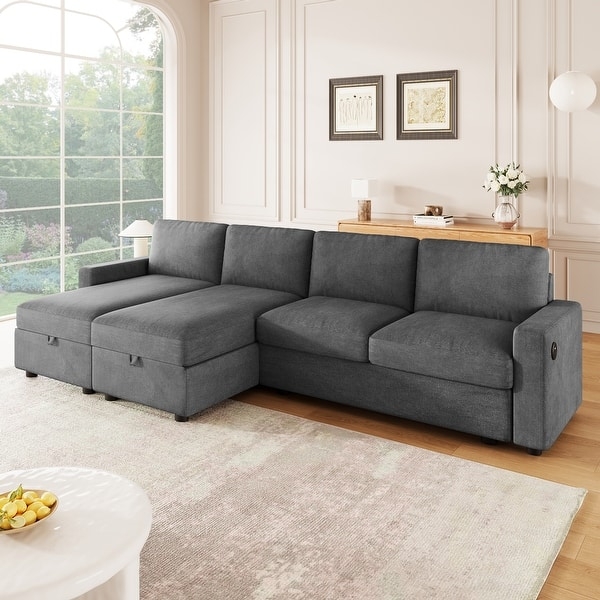 Sectional Sofa Charcoal Grey U-Shaped with Double Chaise