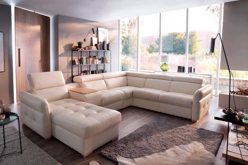Sectional Sofa Charcoal L-Shaped Adjustable Headrests Integrated Shelf