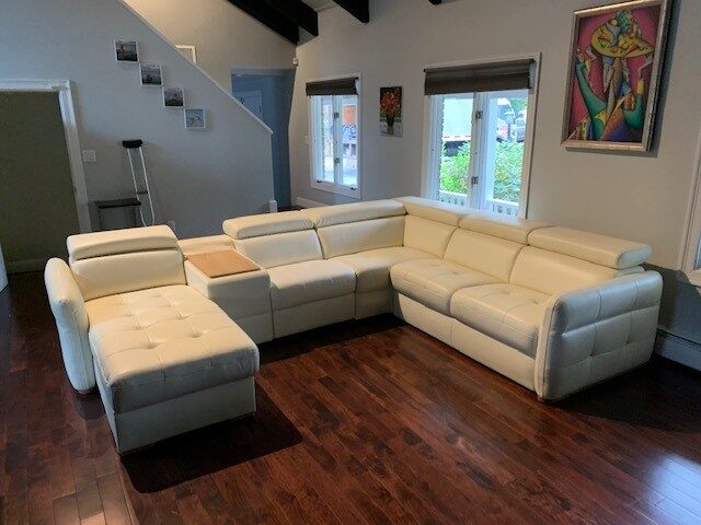 Sectional Sofa Charcoal Leather-Like L-Shaped Adjustable Headrests Modern