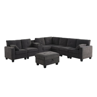 Sectional Sofa Charcoal U-Shaped Console Urban Apartment Layout