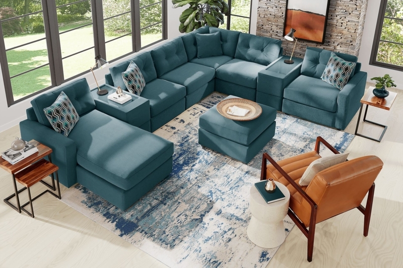 Sectional Sofa Chenille Modular L-Shaped Low Profile Block Cushions
