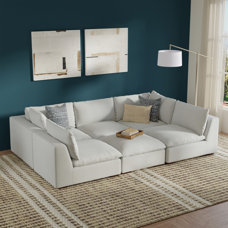 Sectional Sofa Chenille Performance Fabric Beige Pit Configuration