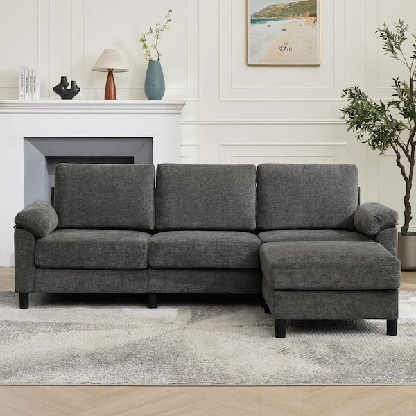 Sectional Sofa Chenille Pillow Top Arms Gray Modular Reversible