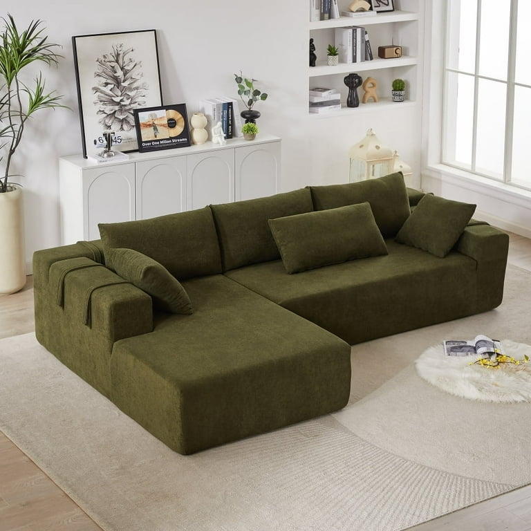 Sectional Sofa Chenille Texture Off-White Low Profile Modular Layout