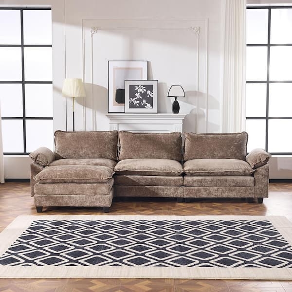 Sectional Sofa Chocolate Brown Upholstery with Matching Ottoman