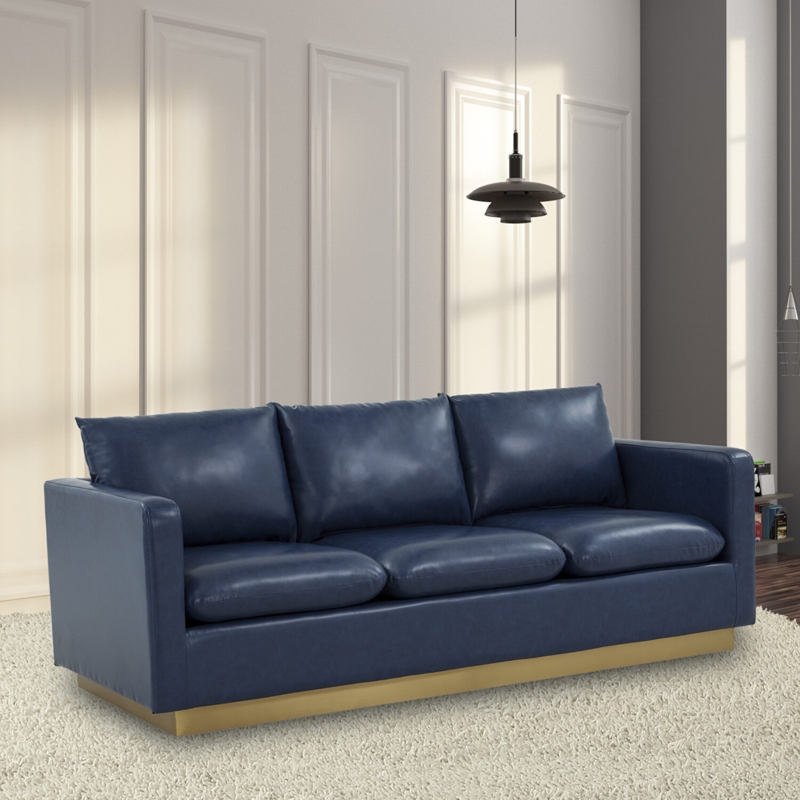 Sectional Sofa: Chrome Bracket Legs, Square Tufting, Glam Style