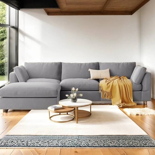 Sectional Sofa Chrome Legs Grey Adjustable Headrests L-Shaped