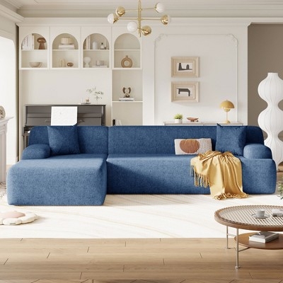 Sectional Sofa Chunky Cream Textured L-Shaped Low Profile Modern