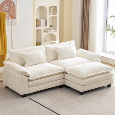 Sectional Sofa Cloud Like Cushions Cream Modular with Ottoman