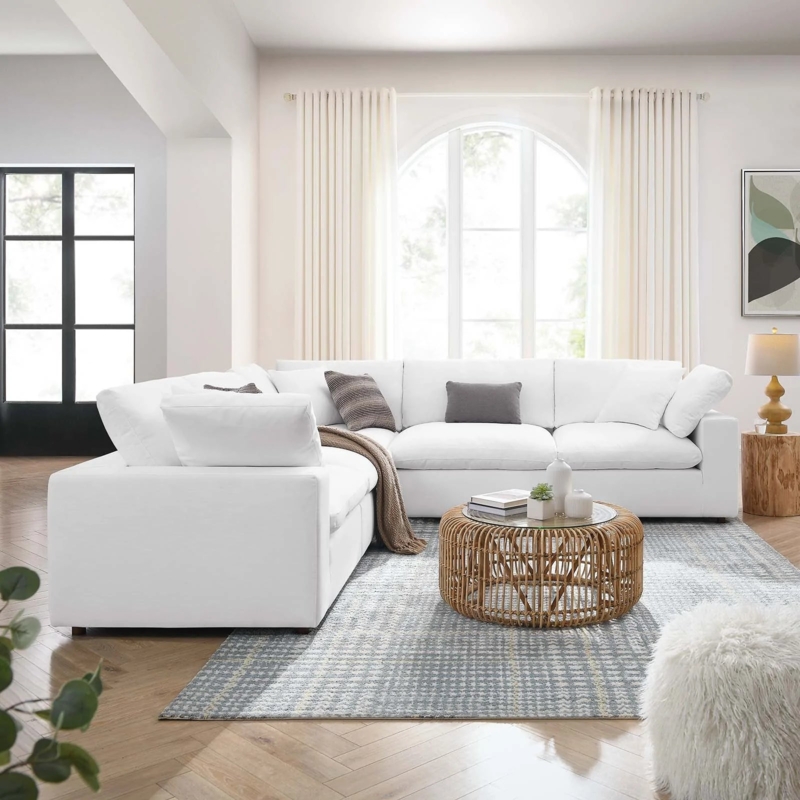 Sectional Sofa Cloud Like Silhouette Plush Cushions Low Profile Modular