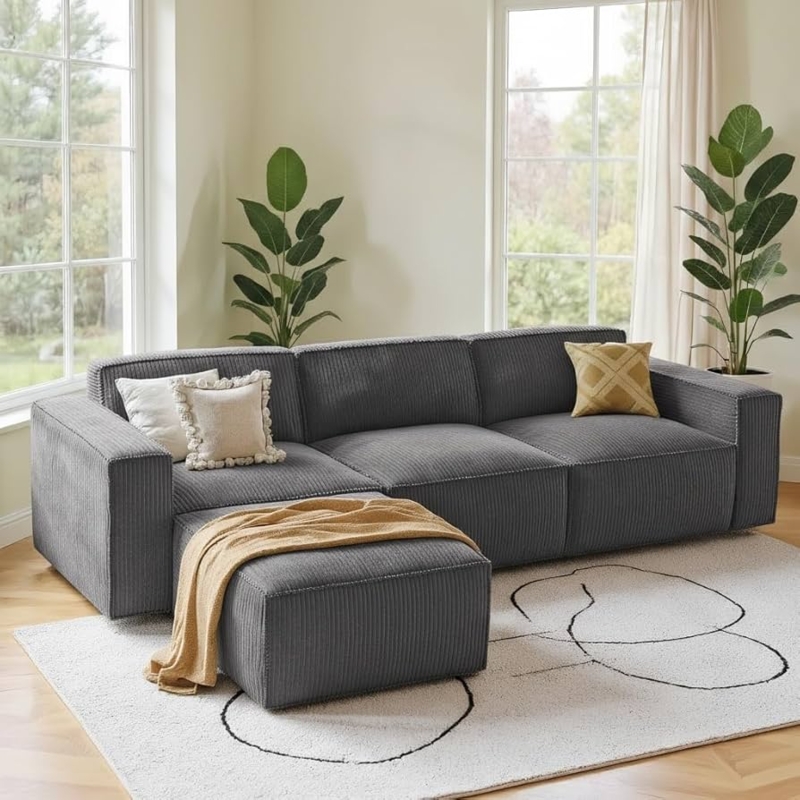 Sectional Sofa Cloud Style Silhouette Gray Contemporary Lounge Seating