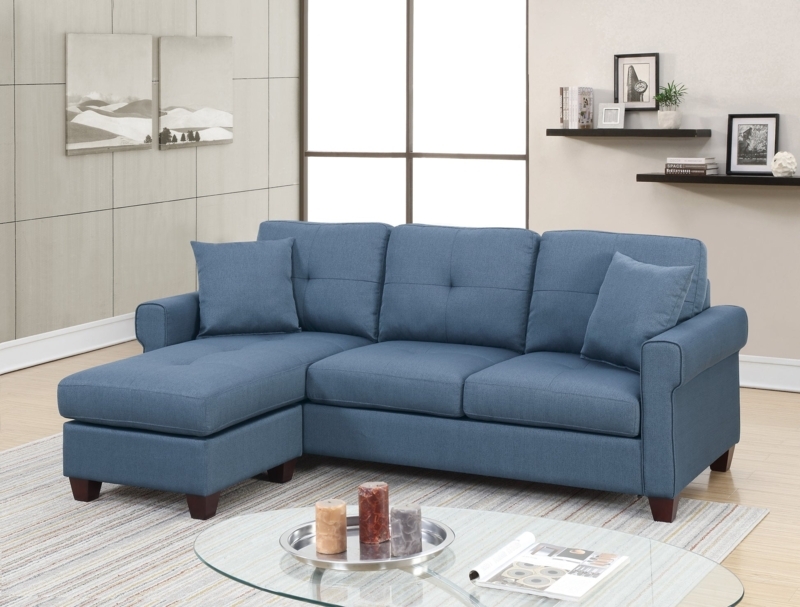 Sectional Sofa Cobalt Blue Biscuit Tufted Seat Glossy Modern