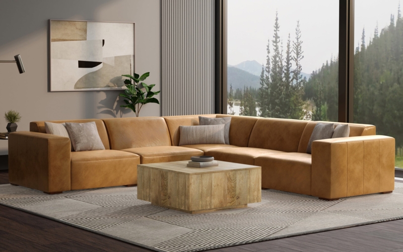 Sectional Sofa Cognac Armless End Slim Metal Legs Minimalist Lounge
