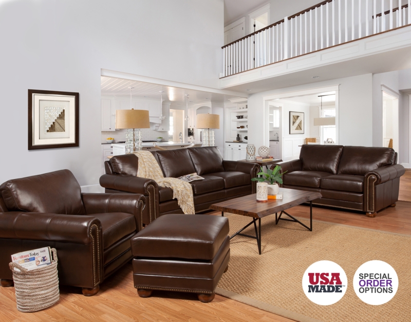 Sectional Sofa Cognac Leather L-Shaped Tapered Legs Modern Living