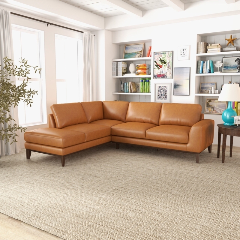 Sectional Sofa Cognac Leather Left Facing Chaise Button Tufted