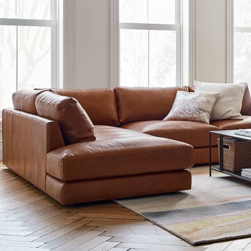 Sectional Sofa Cognac Leather-Like Large L-Shaped Sofa Styling