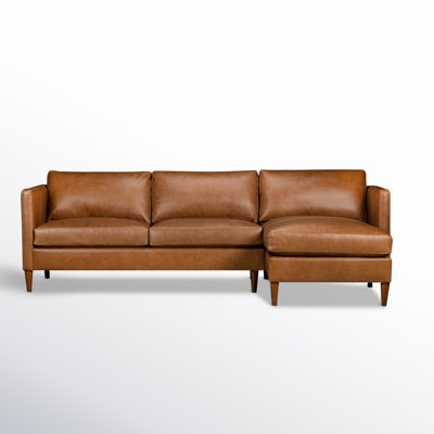 Sectional Sofa Cognac Leather-Like Tapered Mid-Century Legs