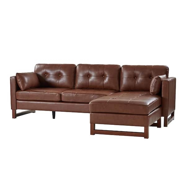 Sectional Sofa Cognac Reversible Tufted Seat Tapered Legs Apartment